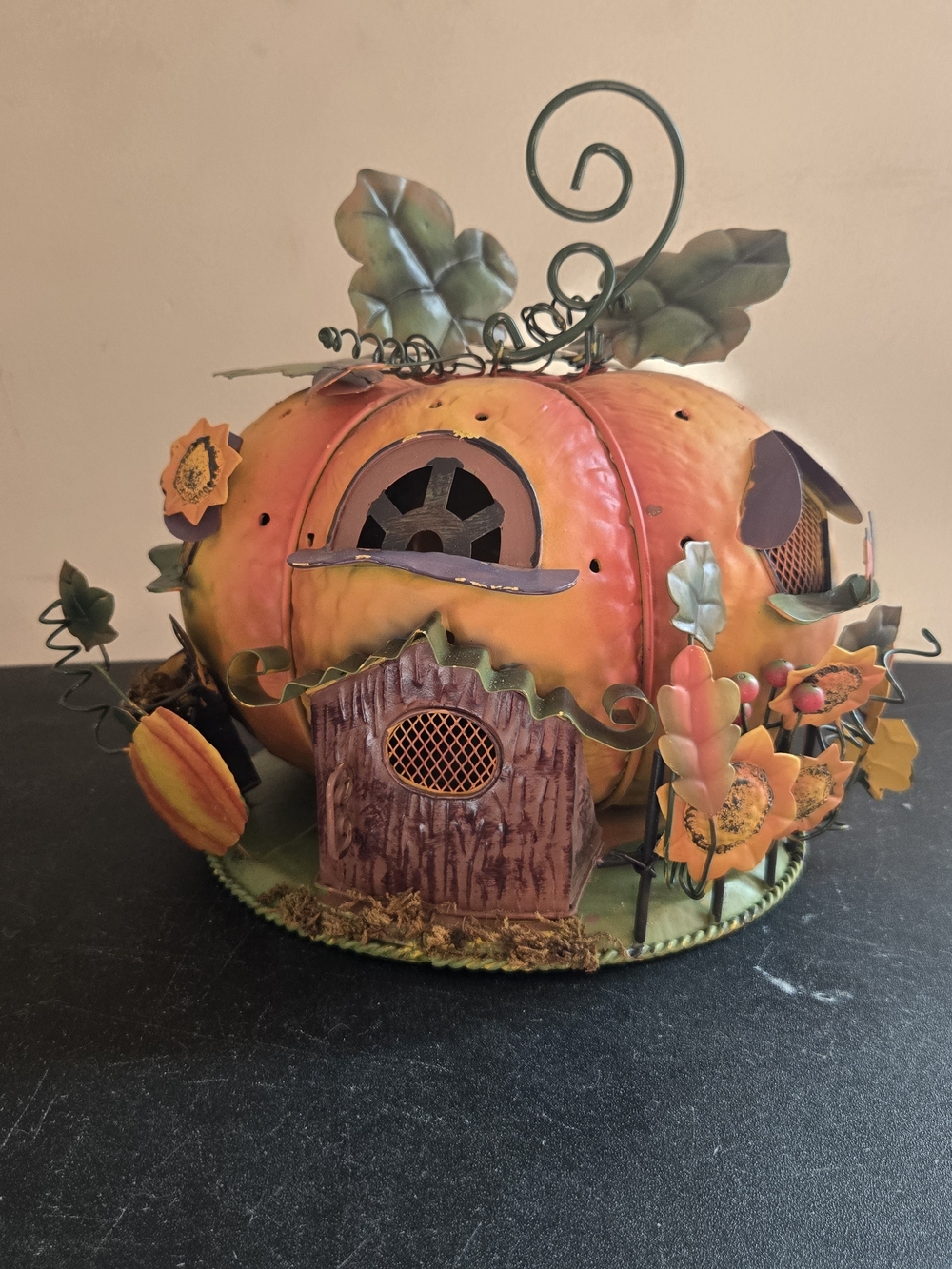 Vtg Home Interior Pumpkin Fairy Home Tin Metal Votive Candle Holder  CottageCore